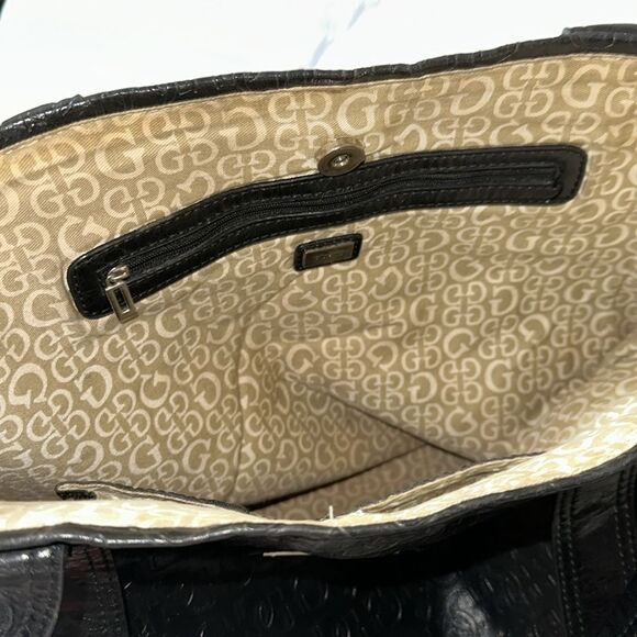 GUESS Black Leather G Logo Founder’s Tote - Picture 8 of 11